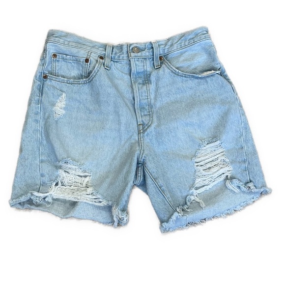 Levi’s 501 Button Fly High Rise Distressed Jean Shorts Sz 30 - Picture 2 of 11